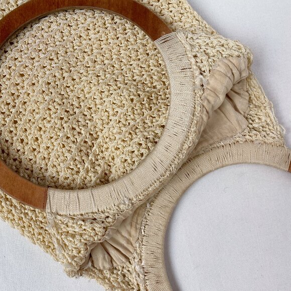 Vintage Macrame Bag with Wooden Handles - Picture 2 of 5